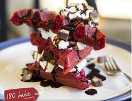 Red Valentine Waffle Stack at Café Kantary
