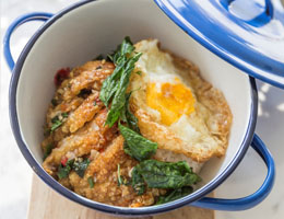 Crispy Pork Leg with Basil Leaves  At Café Kantary Bangsaen and Café Kantary Prachinburi